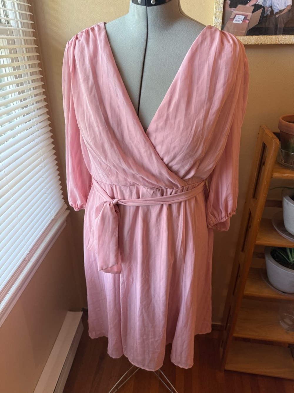 Gabby Skye Blush Pink Midi Dress with Waist Tie